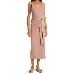 Vince Pima Cotton Sleeveless Dress Rose Size Medium Midi Tie Scoop Neck Bodycon